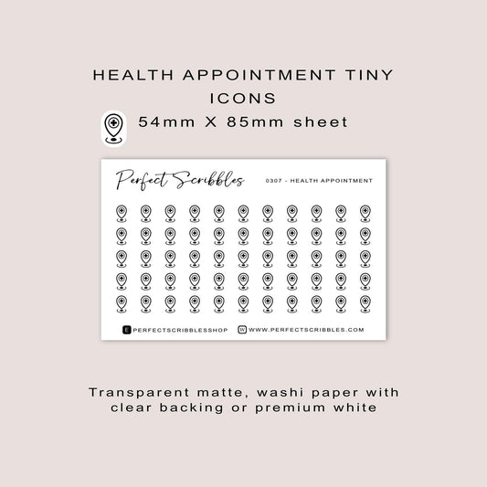 HEALTH APPOINTMENT tiny icon stickers | Minimal | Credit card size sheet | Transparent matte | Washi