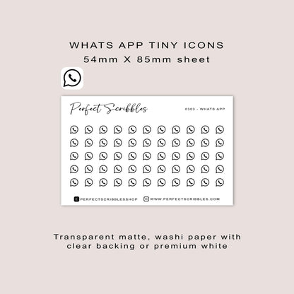 WHATS APP tiny icon planner stickers | Minimal | Credit card size sheet | Transparent matte | Washi