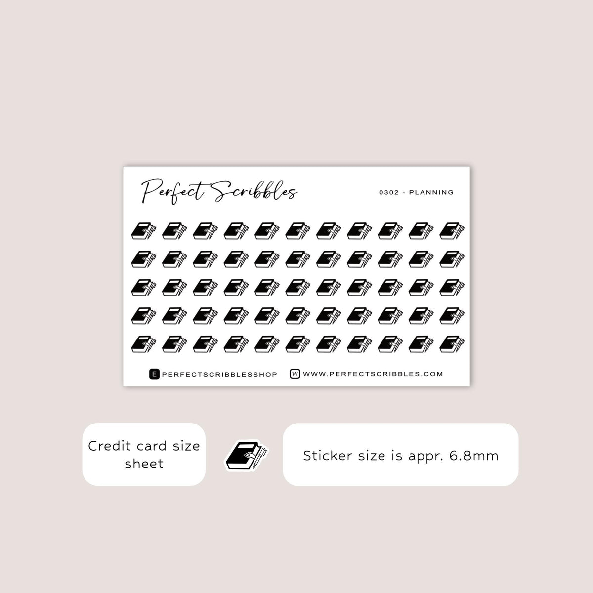 PLANNING tiny icon planner stickers | Minimal | Credit card size sheet