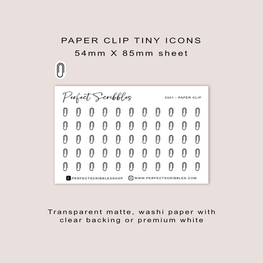 PAPER CLIP tiny icon stickers | Minimal | Credit card size sheet | Transparent matte | Washi