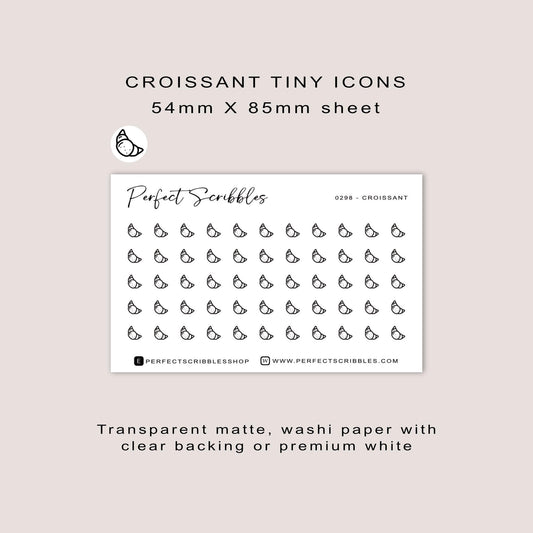 CROISSANT tiny icon stickers | Minimal | Credit card size sheet | Transparent matte | Washi