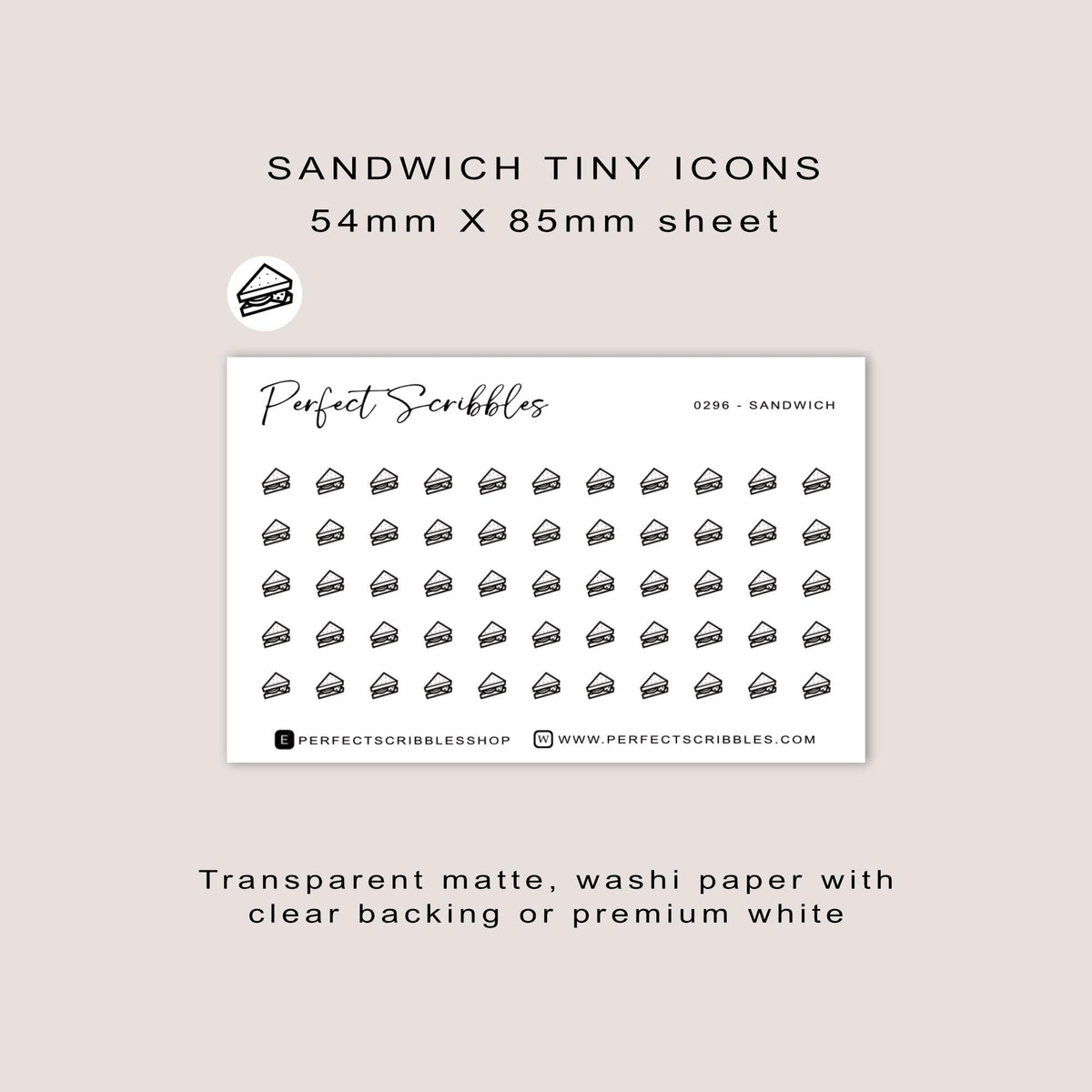 SANDWICH tiny icon planner stickers | Minimal | Credit card size sheet | Transparent matte | Washi