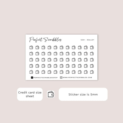 WALLET tiny icon planner stickers | Minimal | Credit card size sheet | Transparent matte | Washi