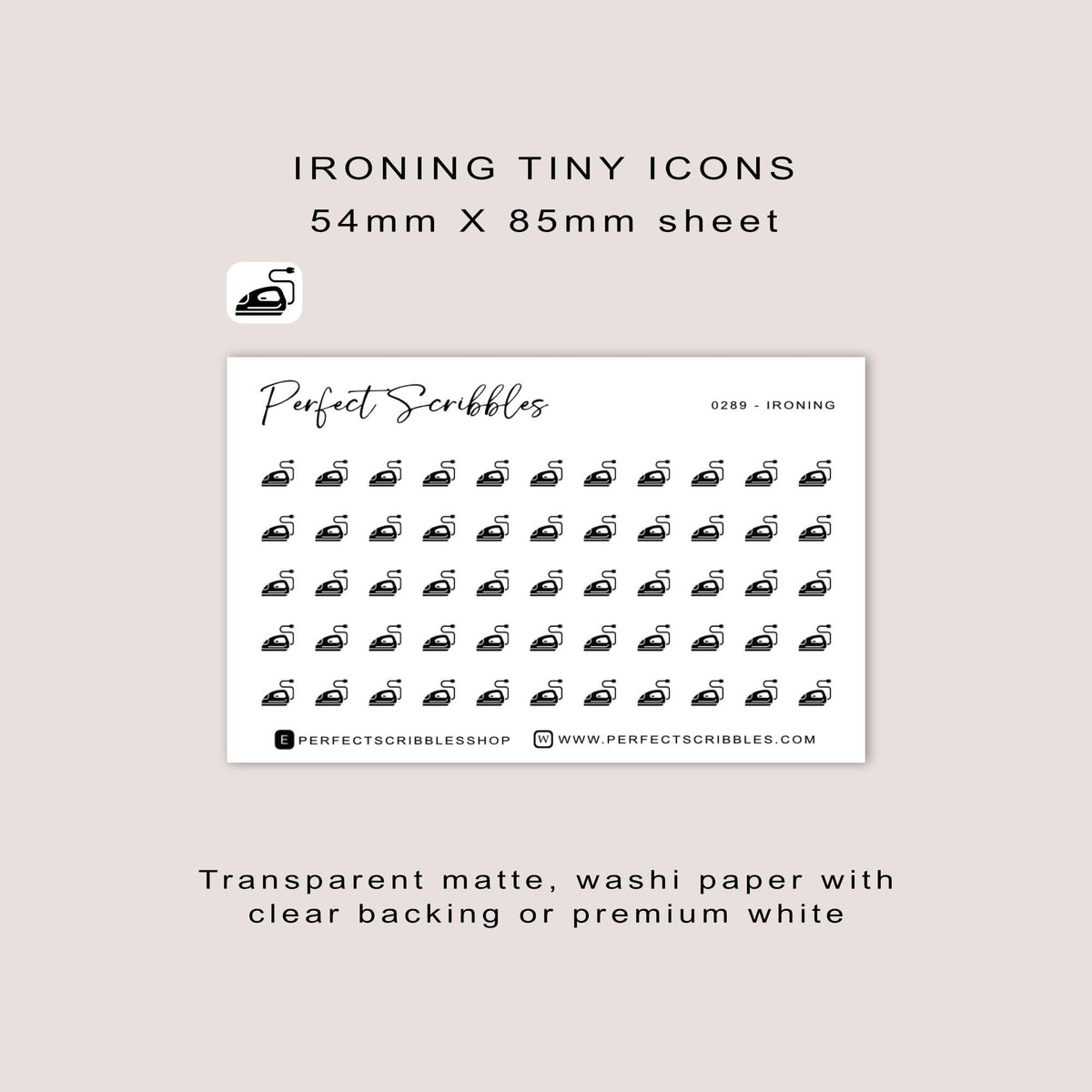 IRONING tiny icon planner stickers | Minimal | Credit card size sheet