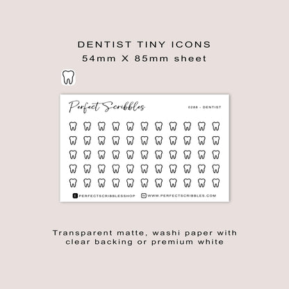 DENTIST tiny icon planner stickers | Minimal | Credit card size sheet