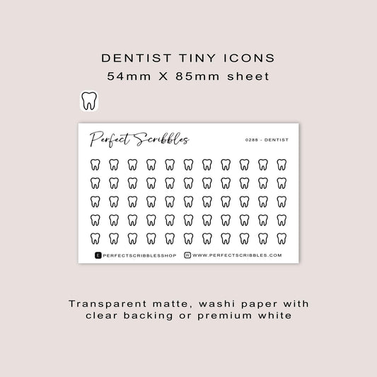 DENTIST tiny icon stickers | Minimal | Credit card size sheet | Transparent matte | Washi