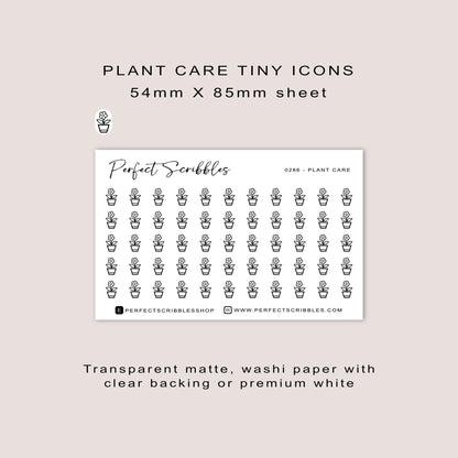PLANT CARE tiny icon stickers | Minimal | Credit card size sheet