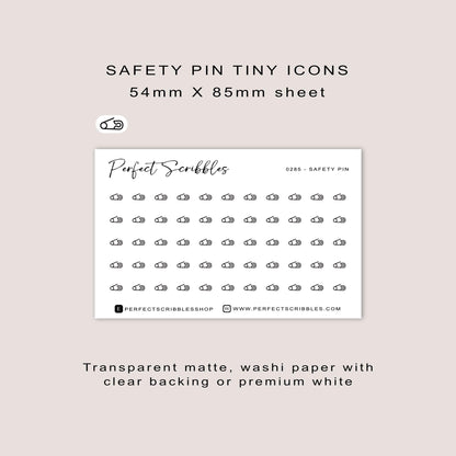 SAFETY PIN tiny icon planner stickers | Minimal | Credit card size sheet | Transparent matte | Washi