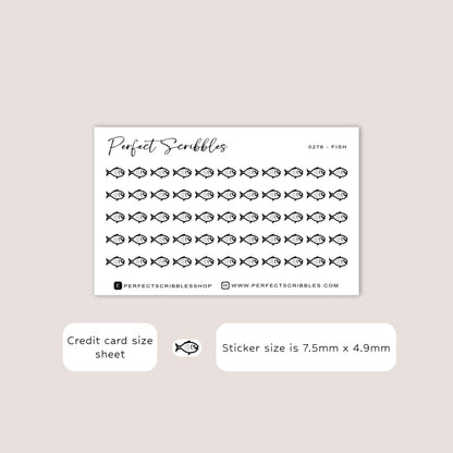 FISH tiny icon planner stickers | Minimal | Credit card size sheet