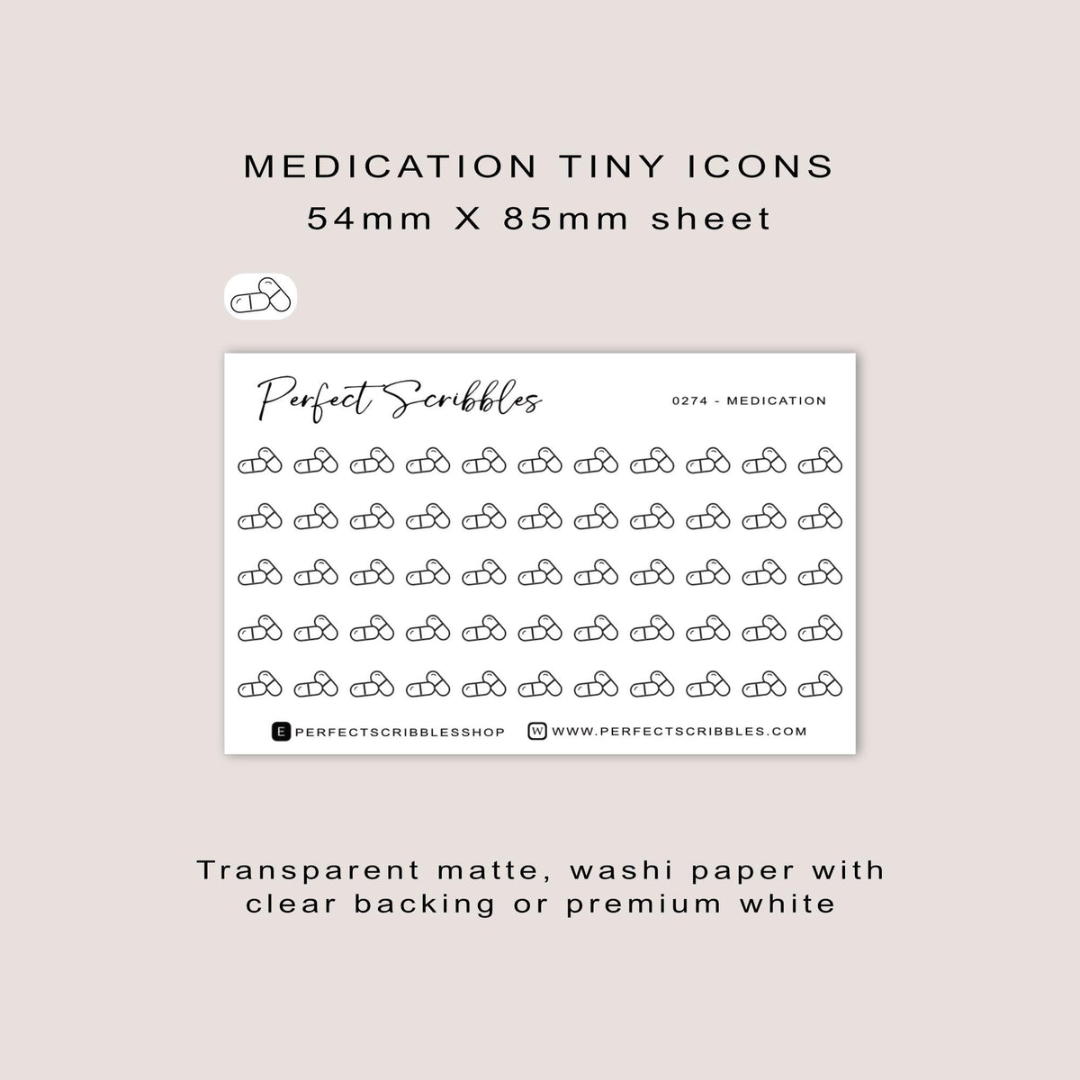 MEDICATION tiny icon planner stickers | Minimal | Credit card size sheet