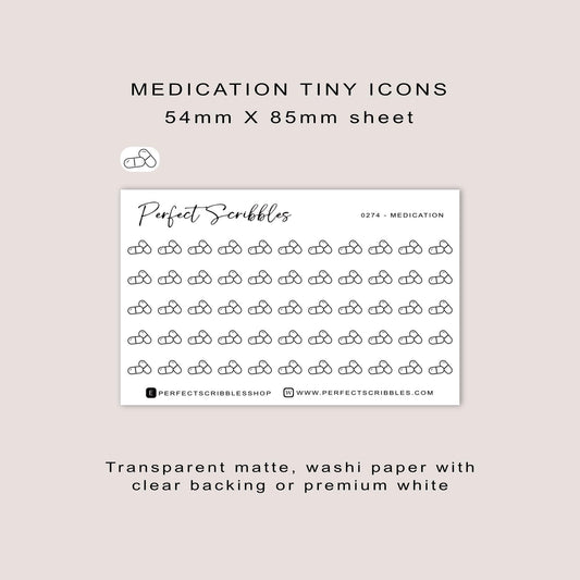 MEDICATION tiny icon stickers | Minimal | Credit card size sheet | Transparent matte | Washi