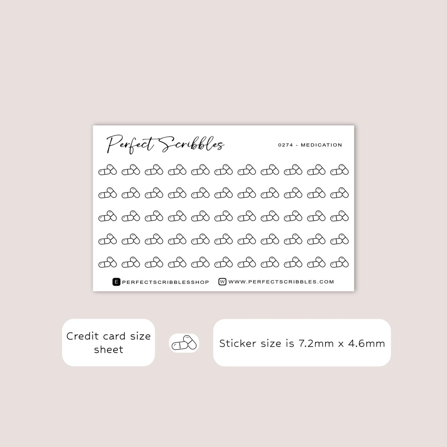 MEDICATION tiny icon stickers | Minimal | Credit card size sheet | Transparent matte | Washi