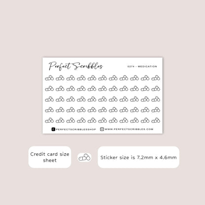 MEDICATION tiny icon planner stickers | Minimal | Credit card size sheet