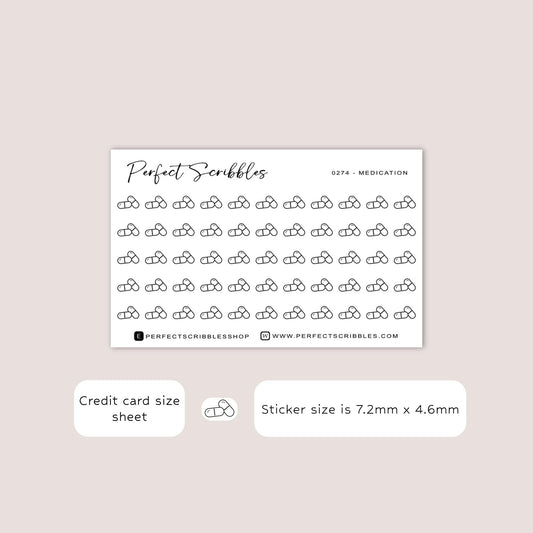 MEDICATION tiny icon planner stickers | Minimal | Credit card size sheet