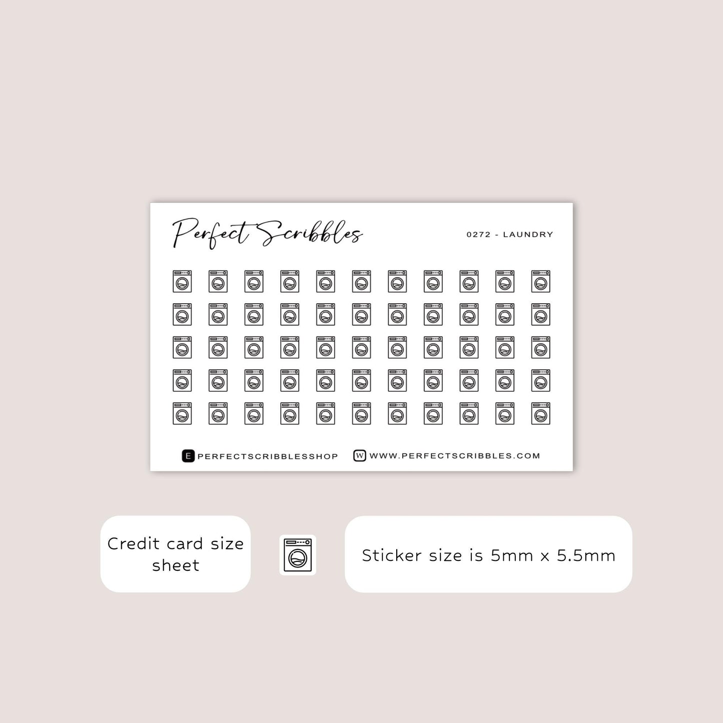 LAUNDRY tiny icon stickers | Minimal | Credit card size sheet | Transparent matte | Washi