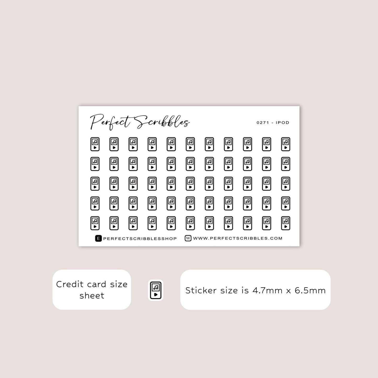 IPOD tiny icon stickers | Minimal | Credit card size sheet | Transparent matte | Washi