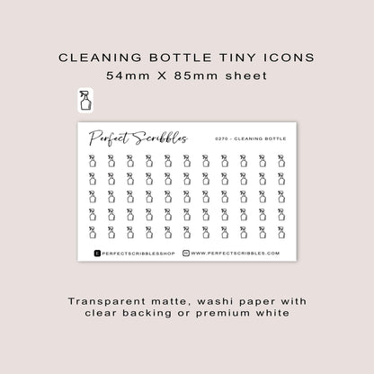 CLEANING BOTTLE tiny icon planner stickers | Minimal | Credit card size sheet