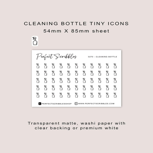 CLEANING BOTTLE tiny icon stickers | Minimal | Credit card size sheet | Transparent matte | Washi