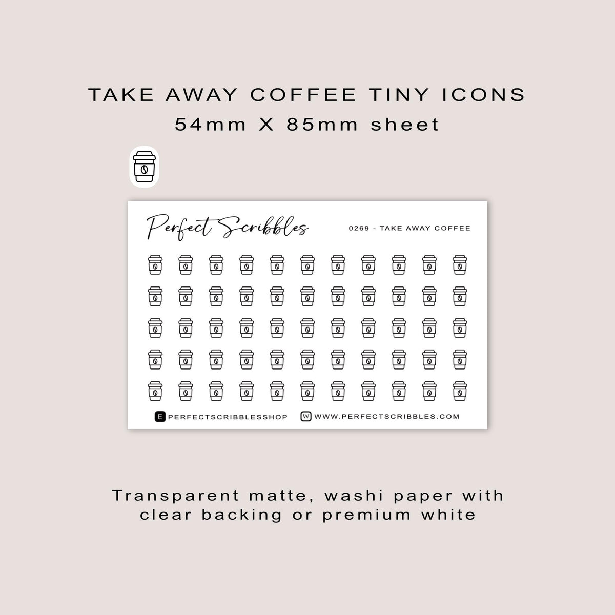 TAKE AWAY COFFEE tiny icon planner stickers | Minimal | Credit card size sheet | Transparent matte | Washi