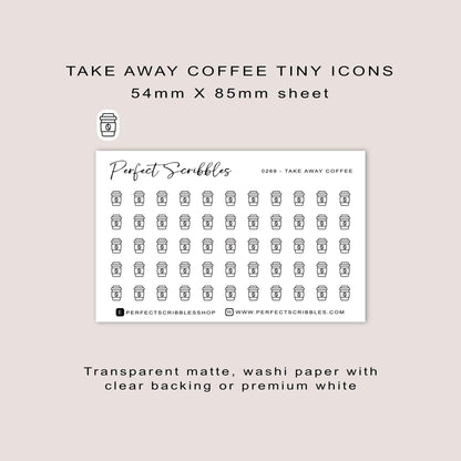 TAKE AWAY COFFEE tiny icon planner stickers | Minimal | Credit card size sheet | Transparent matte | Washi