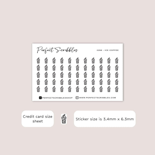 ICE COFFEE tiny icon planner stickers | Minimal | Credit card size sheet