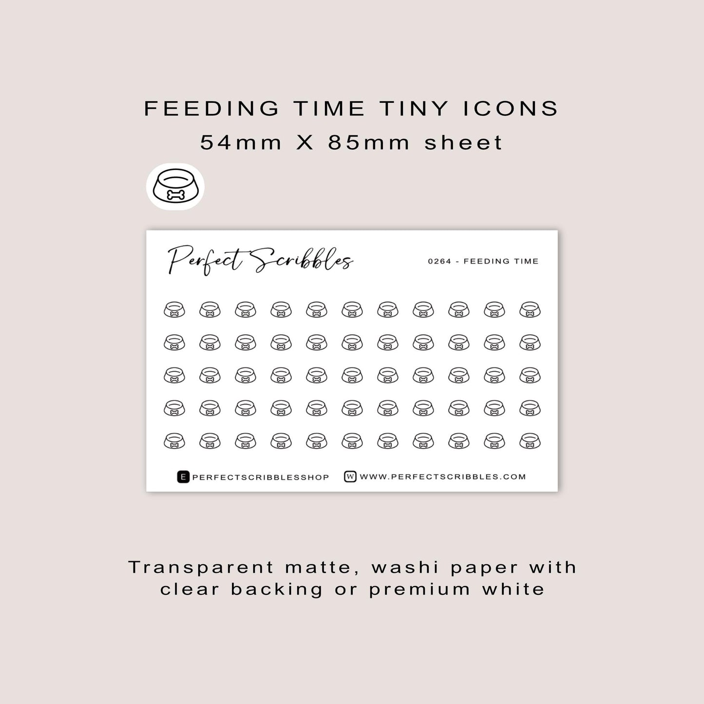 FEEDING TIME tiny icon stickers | Minimal | Credit card size sheet | Transparent matte | Washi