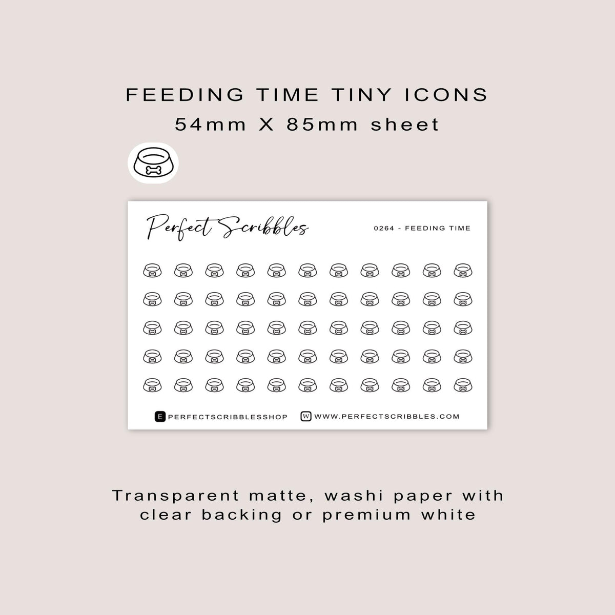 FEEDING TIME tiny icon planner stickers | Minimal | Credit card size sheet | Transparent matte | Washi