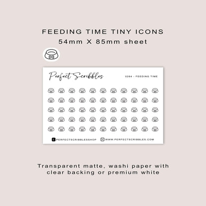 FEEDING TIME tiny icon planner stickers | Minimal | Credit card size sheet | Transparent matte | Washi