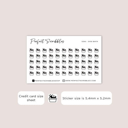 DOG BATH tiny icon planner stickers | Minimal | Credit card size sheet