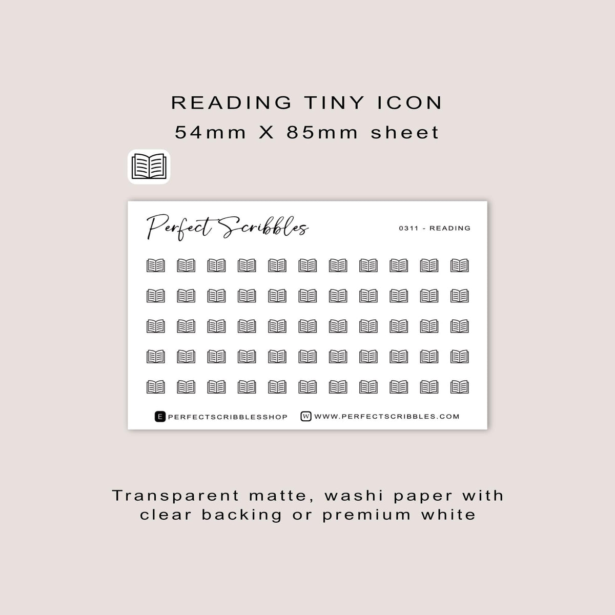 READING tiny icon planner stickers | Minimal | Credit card size sheet