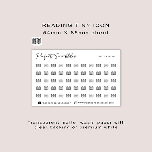 READING tiny icon stickers | Minimal | Credit card size sheet | Transparent matte | Washi