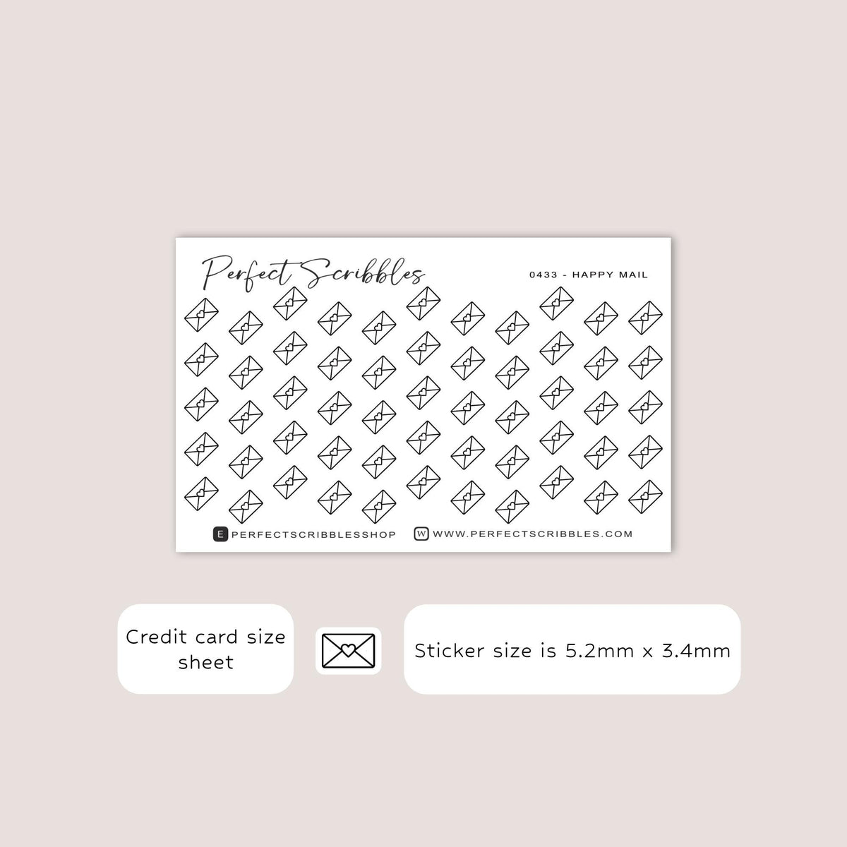 HAPPY MAIL tiny icon planner stickers | Minimal | Credit card size sheet | Transparent matte | Washi