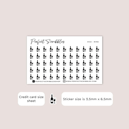 WINE tiny icon planner stickers | Minimal | Credit card size sheet | Transparent matte | Washi