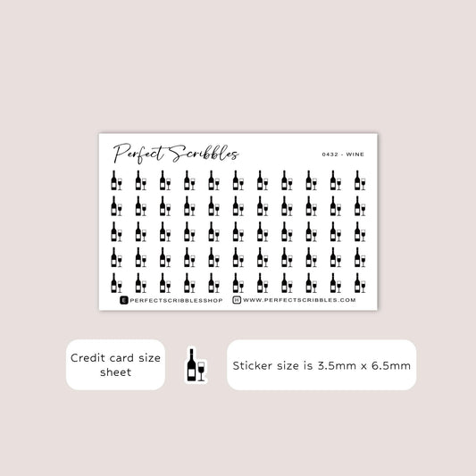 WINE tiny icon planner stickers | Minimal | Credit card size sheet | Transparent matte | Washi