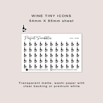 WINE tiny icon planner stickers | Minimal | Credit card size sheet | Transparent matte | Washi