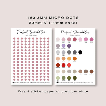 3mm Micro Dots Journaling Stickers | 150 per sheet | For small grids
