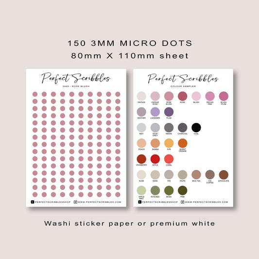 3mm Micro Dots Journaling Stickers | 150 per sheet | For small grids